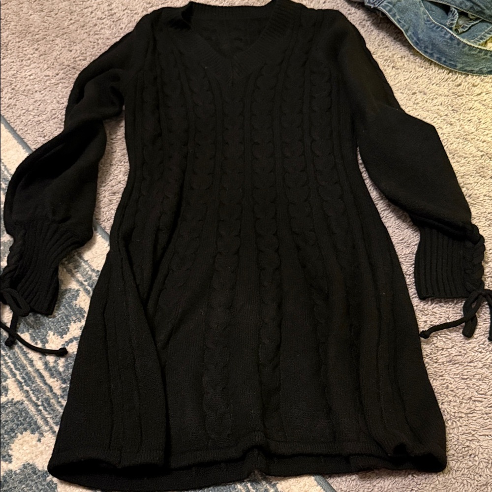 Black Cable Knit Sweater Dress